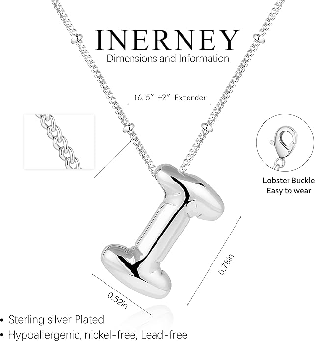 Inerney Valentines Day Gifts Gold Bubble Letter Necklace Initial Necklaces for Women, Chunky 14K Plated Balloon Initials, Trendy Charm Non Tarnish Custom Name Pendant Jewelry Gifts for Mom