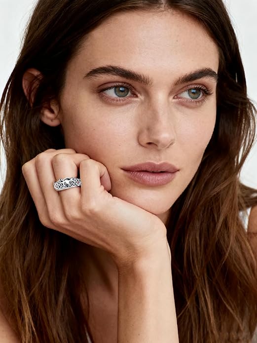 Seiyang Celtic Cat Ring 925 Sterling Silver Irish Trinity Knot Celtic Cat Wedding Promise Ring with 12 Months Birthstone Irish Lucky Jewelry Gifts for Women Mom Her