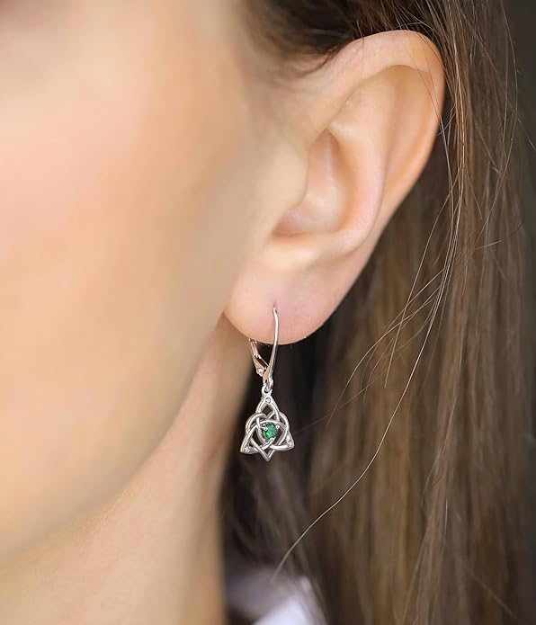 Starchenie Celtic Knot Dangle Earrings Sterling Silver Trinity Love Knot Leverback Earrings Gemstones Jewelry for Women