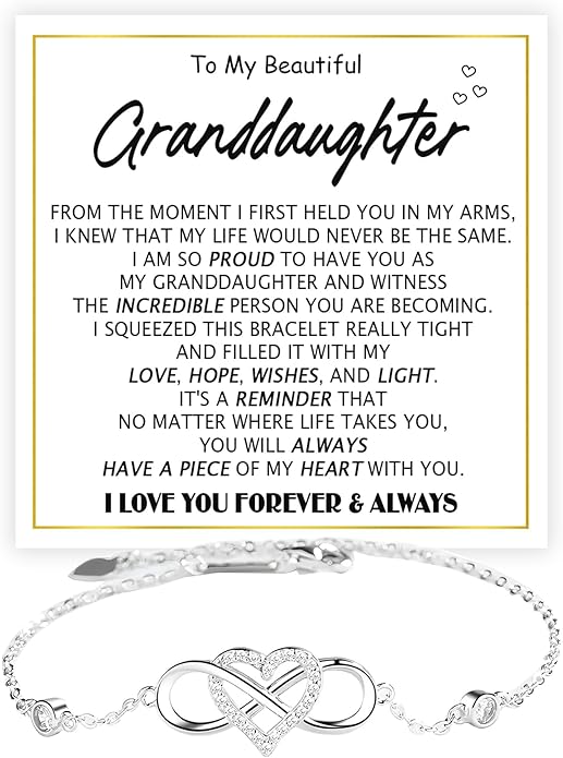 To My Granddaughter - Infinity Heart Bracelet Gift with Meaningful Card, Granddaughter Gifts from Grandma & Grandpa, Elegant Silver Jewelry for Birthday, Graduation, Christmas.