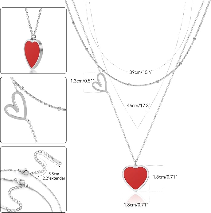 Linawe Layered Choker Heart Pendant Necklace for Women Trendy, Gold/Silver/Rose Gold Chain Stainless Steel Stacked Necklaces, Double Heart Necklace Y2K Preppy Jewelry