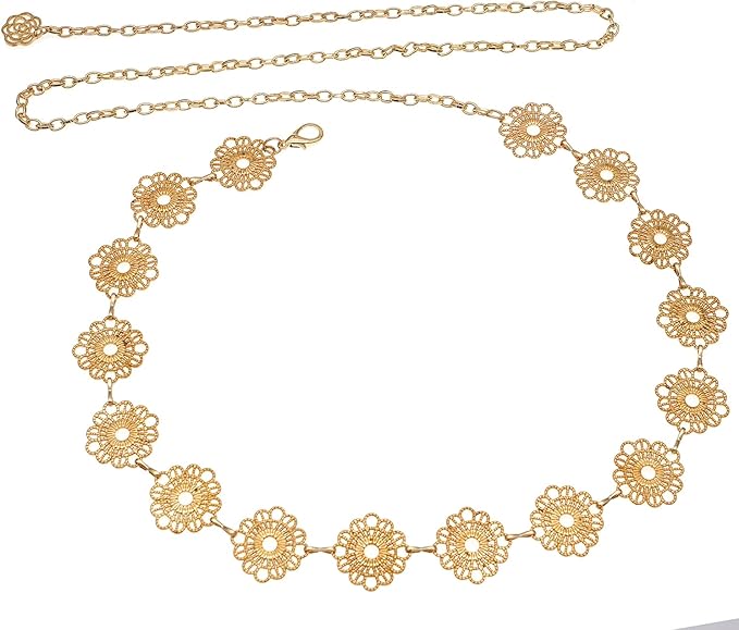 Small Flower Metal Belt Chain - Adjustable Waist Chain for Women's Dresses