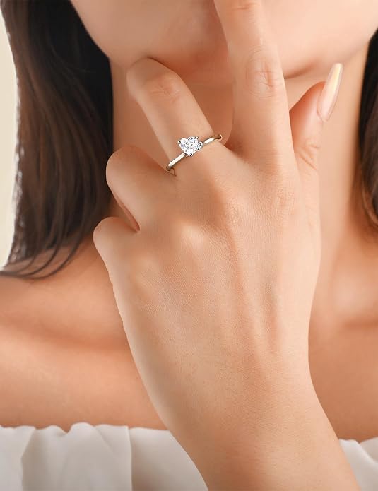 Elspeth 925 Sterling Silver Heart Engagement Ring for Women Heart Cut Cubic Zirconia Promise Ring Size 4-10