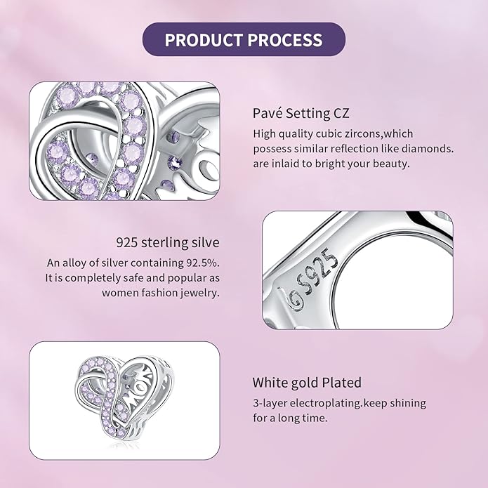 VOROCO 925 Sterling Silver mom Charm for Bracelets Necklaces pendant Charms,Infinity Love Heart Charms for Mother Birthday Christmas day Jewelry Gifts