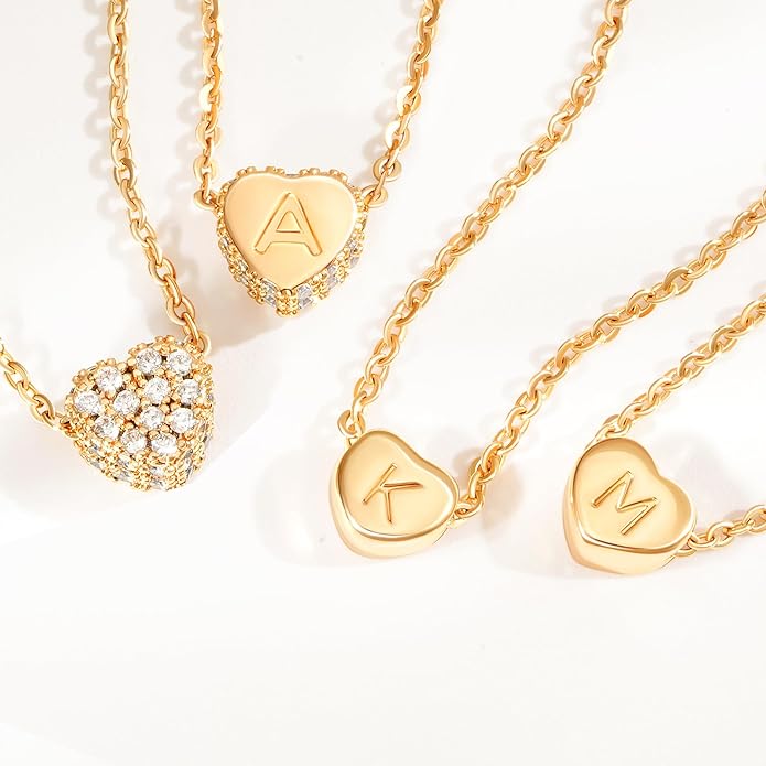 Tiny Gold Initial Heart Necklace-14K Gold Plated Handmade Dainty Letter Heart Necklace for Women Necklace Jewelry