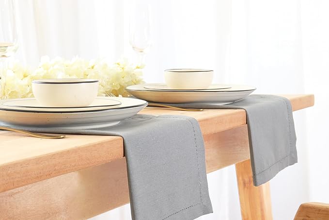 PurpleEssences Set of 6 Hemstitch Cloth Dinner Napkins 100% Cotton - Soft Durable Washable - Ideal for Wedding Christmas Holiday Winter - Perfect Everyday Use Table Linen 18x18 - Ash Grey