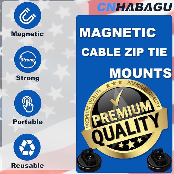 Magnet Zip Tie Mount Magnetic Zip Ties Mount 25LBS Strong Multipurpose Wire Cable Holder Mount Wire Clips Management for Home Office Marine Electrical Wiring (Black, 24 Piece)
