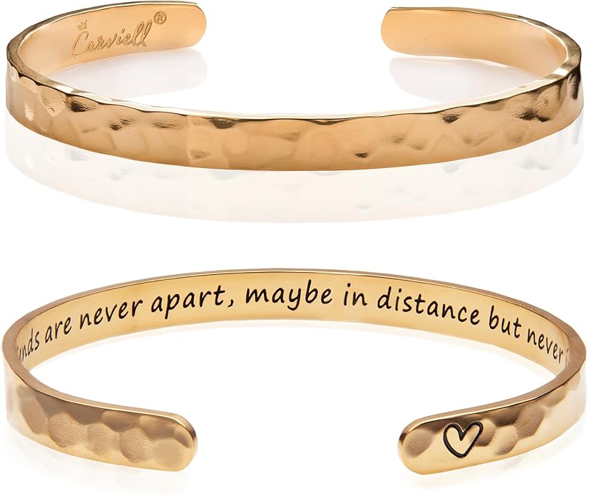Carviell Engraved Cuff Bracelets for Women – Inspirational, Friendship, Love, Mom, Daughter, Sister, Christian, Graduation, Memorial & Wedding Gifts – 80+ Phrases – Stainless Steel, Gift-Ready