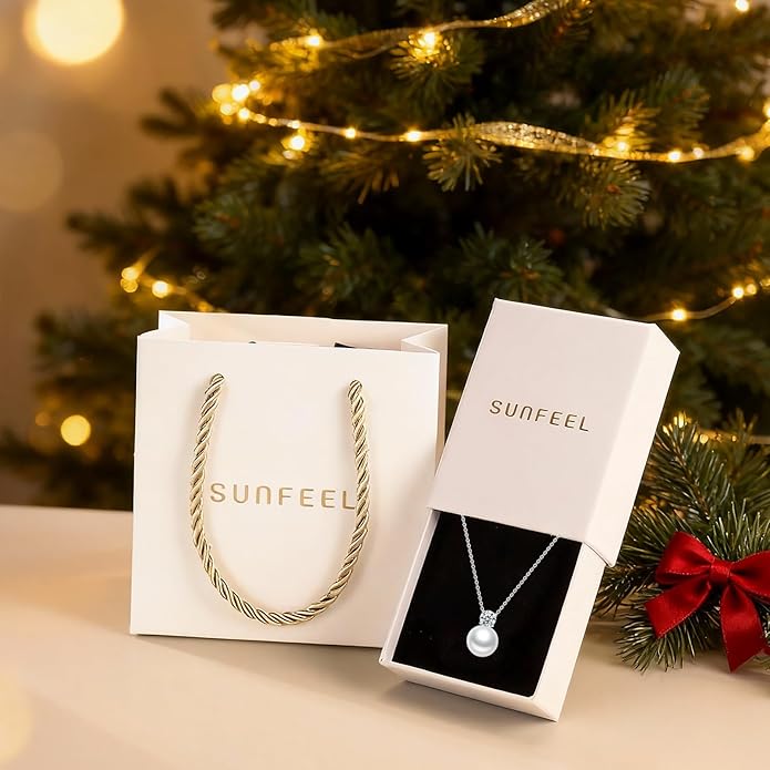 SUNFEEL 925 Sterling Silver Pearl Necklaces for women 14K Gold Plated 5A CZ 10MM/12MM Single Pearl Pendant Necklace Gifts for Her Mom Wife Girlfriend Engagement Wedding Birdal Christmas Trendy Jewelry