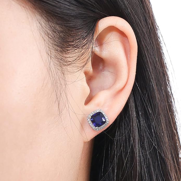 YOMELA Cubic Zirconia Earrings Studs, Halo CZ Birthstone Simulated Diamond Stud Earrings for Women