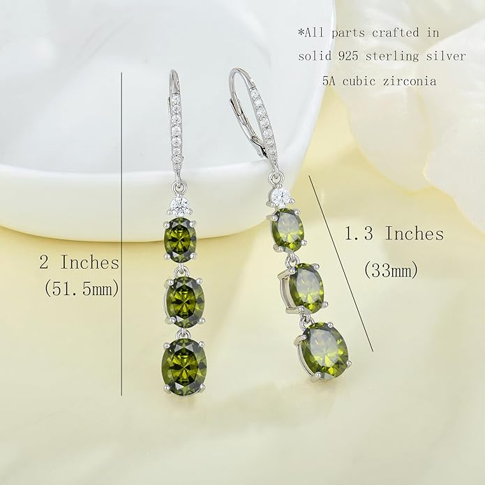 Women 925 Sterling Silver Birthstone 3-stone Leverback Drop Dangle Earrings 5A Cubic Zirconia Jewelry for Her