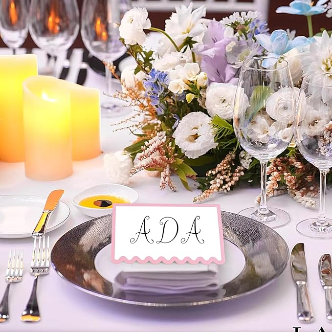 150 PCS Pink Scalloped Place Cards 2 x 3.5 Inch Blank Tented Place Card Name Cardstock Seat Assignment Label Card Reserved Table Signs Seating Signs for Birthday Party Wedding Setting