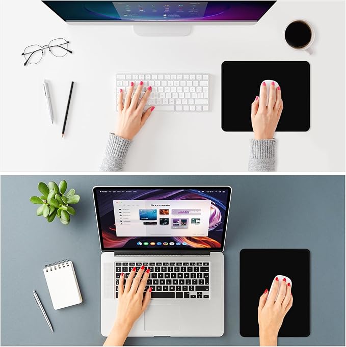 ITNRSIIET Mouse Pad Non-Slip Rubber Base Smooth Surface Stitched Edges Waterproof Durable Compatible with All Mice for Office & Gaming, Desk Accessory, 10.2x8.3x0.12 inch, JetBlack Solid