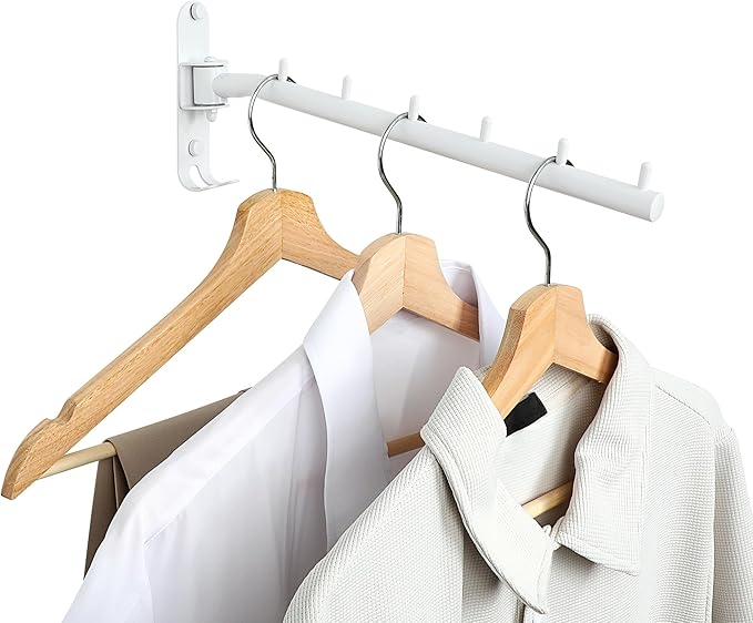 Clothing Racks for Hanging Clothes, Garment Racks Wall Mounted Clothes Bar-Hanger Holder Hooks Heavy Duty Folding Drying Rack Space Saving Clothing Hanging System Closet Storage Organizer