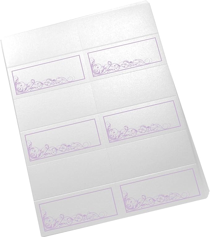 Scribble Vintage Swirl Printable Place Cards, Lavender (Choose Color), Set of 150 (25 Sheets), Laser & Inkjet Printers - Wedding, Party, Dinner, and Special Events