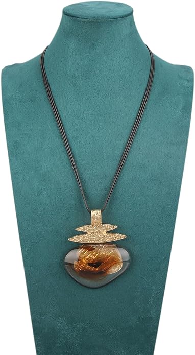 Boho Leather Necklace Women Bohemian Brown Circle Pendant Necklace Choker Long Necklaces for Women Boho Ring Large Pendant