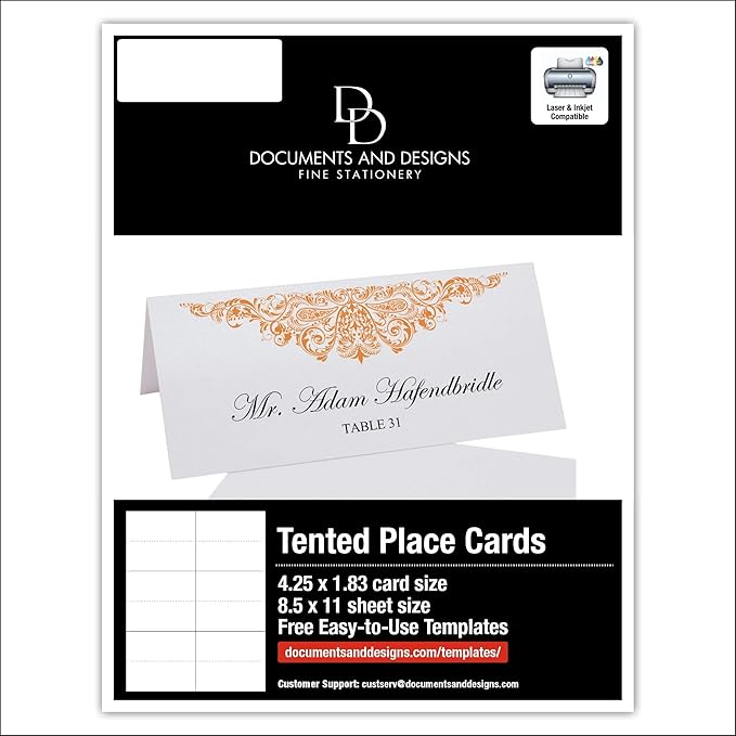 Paisley Printable Place Cards, Orange (Choose Color), Set of 60 (10 Sheets), Laser & Inkjet Printers - Wedding, Party, Dinner, and Special Events - Made in the USA