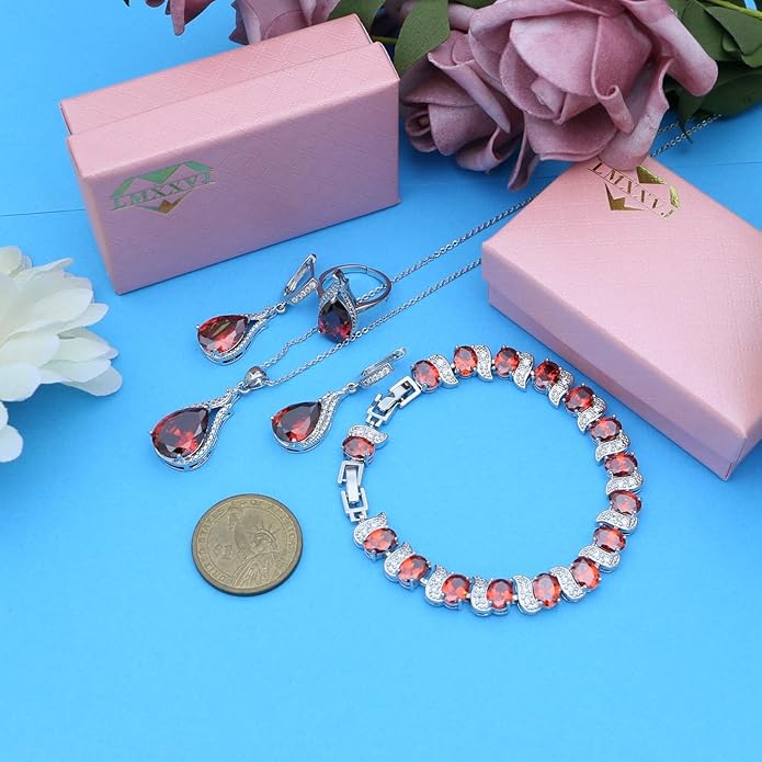 LMXXVJ Jewelry Set for Women,Teardrop Cubic Zirconia Necklace Earrings Adjustable Ring Bracelet Jewelry Set Formal Jewelry Gift