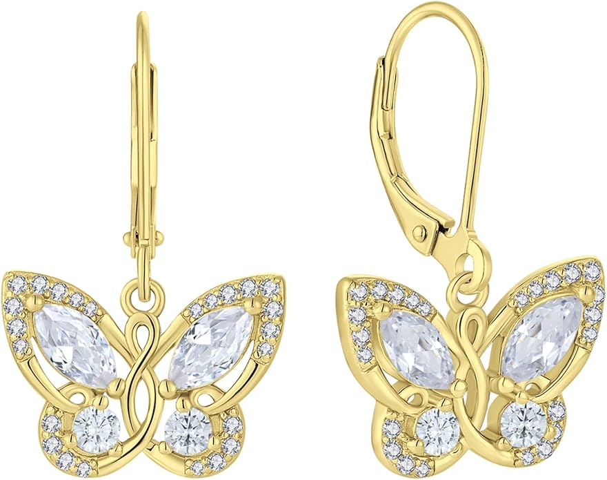Starchenie Butterfly Earrings for Women 925 Sterling Silver Leverback Earrings Birthstone Butterfly Jewelry Gifts