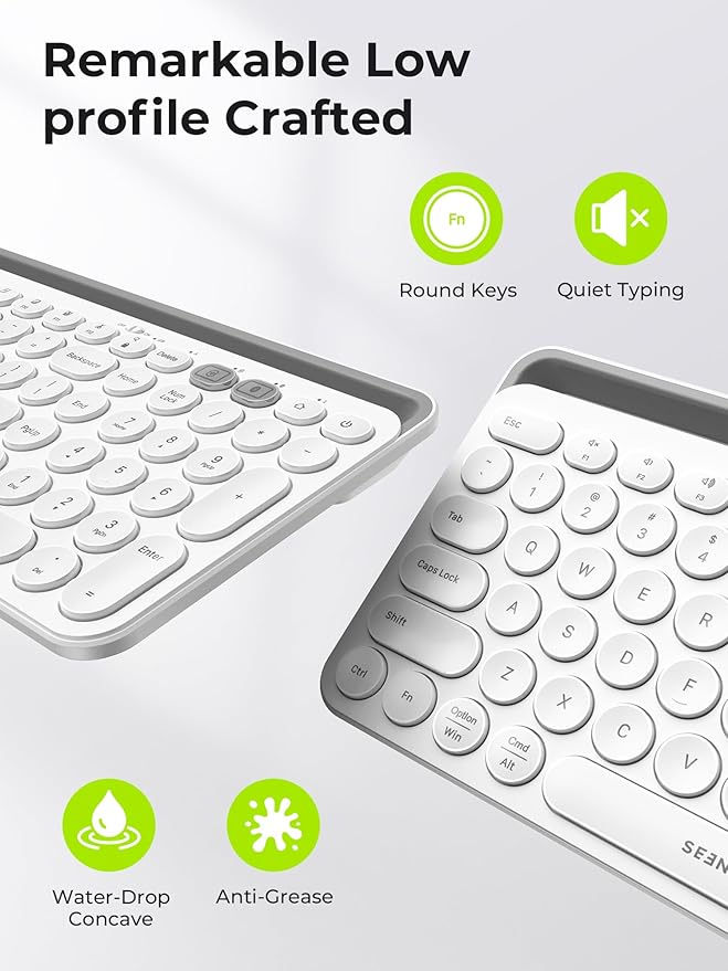 seenda Bluetooth Keyboard and Mouse for iPad, CTU-301 Multi-Device Bluetooth + 2.4G Wireless Keyboard Mouse with Tablet Holder for MacBook/Windows Computer, iOS/Andriod Tablet Phone, White