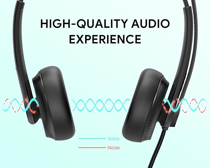 UH34 USB Headset with Microphone for PC Laptop,Wired Headset,On-Ear Headphones with Noise-Cancelling Microphone UH34 Dual UC
