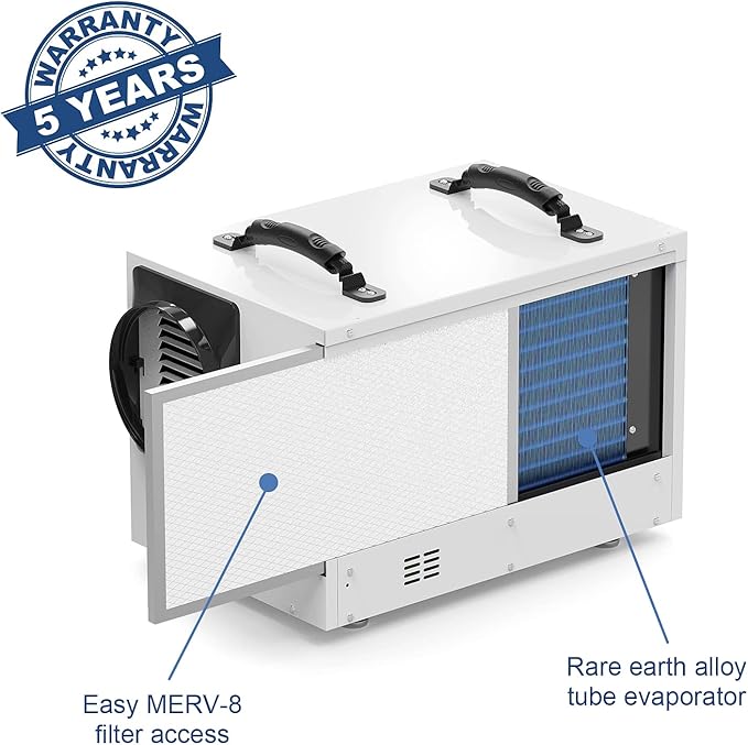 ALORAIR 120 Pints Commercial Dehumidifier for Crawl Spaces & Basements with Drain Hose, Compact Dehumidifiers for Home and Industry Water Damage, Auto Defrost, 5-Year Quality Coverage