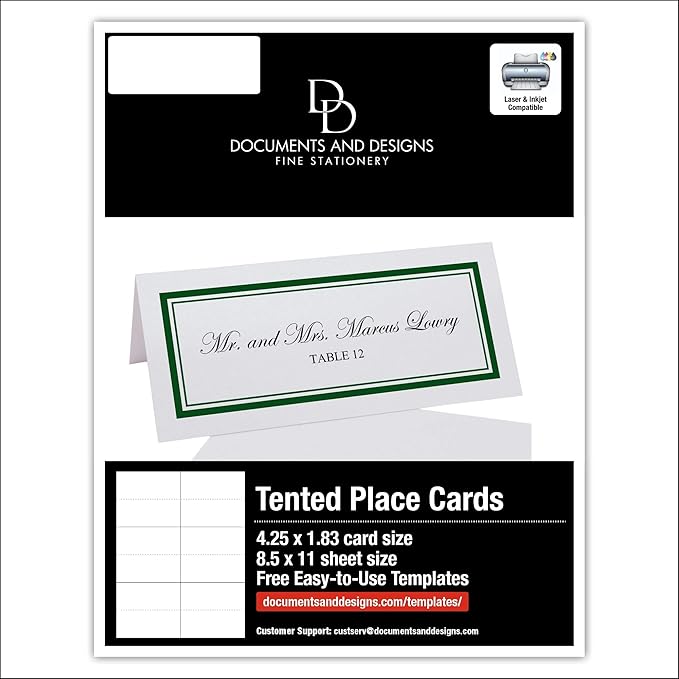 Double Line Border Printable Place Cards, Hunter Green (Choose Color), Set of 60 (10 Sheets), Laser & Inkjet Printers - Wedding, Party, Dinner, and Special Events