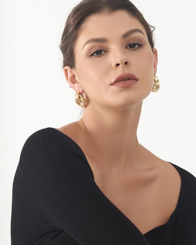 Knot Link Circle Geometric Drop Dangle Earrings, Circle Geometric Drop Dangle Earrings Studs, Women's Jewelry
