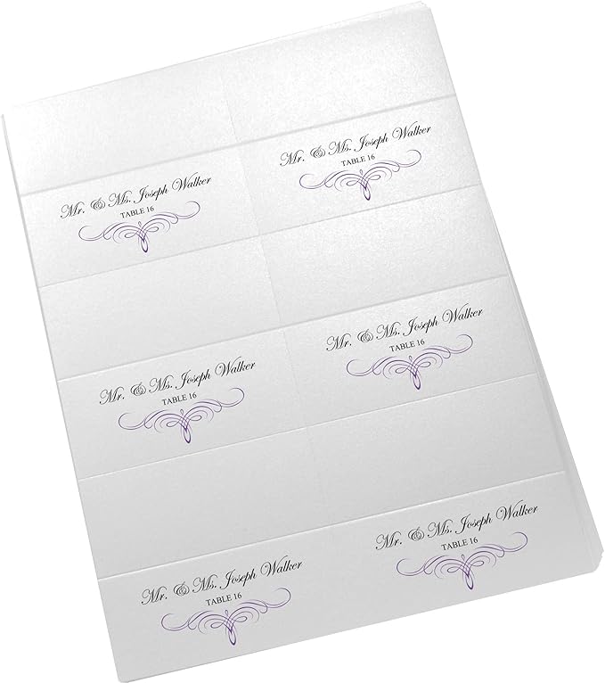 Decadent Flourish Printable Place Cards, Purple (Choose Color), Set of 150 (25 Sheets), Laser & Inkjet Printers - Wedding, Party, Dinner, and Special Events - Made in the USA