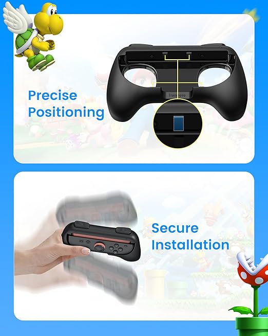 TRANSNOVO Hand Grips for Switch 2，Wear-Resistant Switch Accessories Controller Grips for JoyCon，2 Pack Comfort Handles (Black)