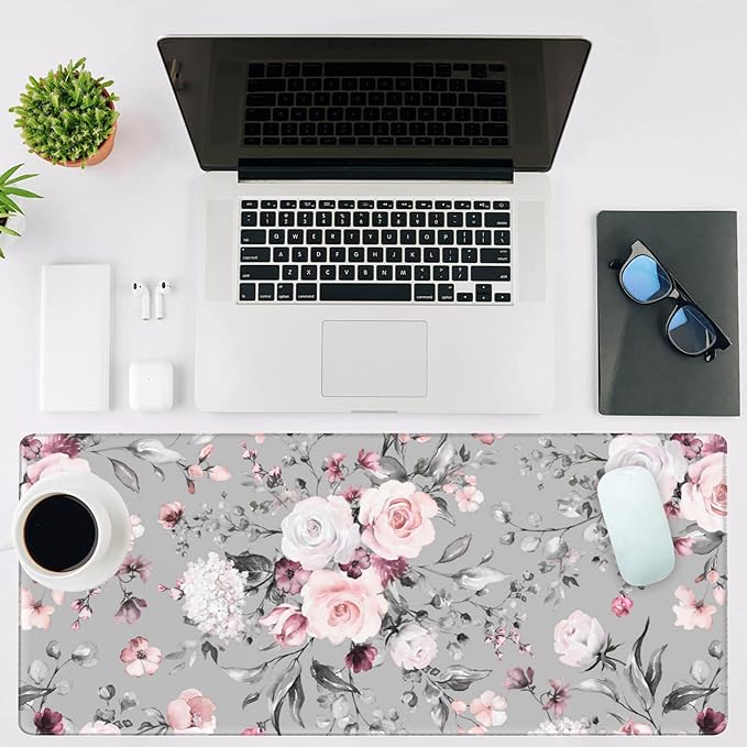 Mouse Pad Large Watercolor Rose Non-Slip Gaming Desk Mat with Stitched Edge Laptop Keyboard Desk Pad for Work Home Gaming (35.4 x 15.7 Inches)