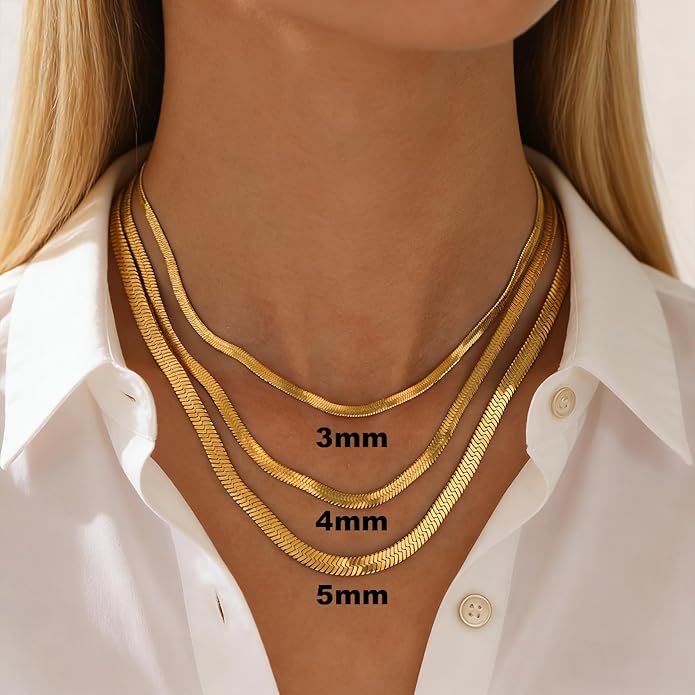 Fashion Necklace, White Gold and 18K Gold Plated Necklaces, Snake Chain, Rope Chain.Best Gift for Woman(16-18in)