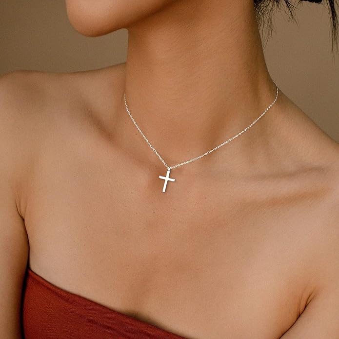 Tewiky Christian Gift Stocking Stuffers Cross Necklace for women-Dainty 14k Gold Plated/Silver Plated Pendant Necklaces Simple Cute Tiny Necklace Jewelry for Women
