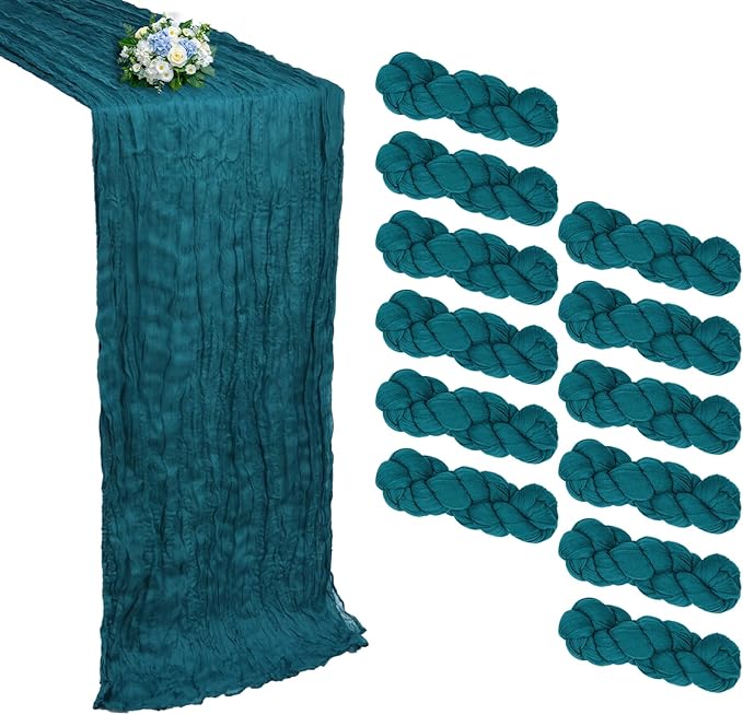 12 Pack Teal Cheesecloth Table Runner 10FT Boho Cheese Cloths Gauze Fabric Table Runners 120 Inch Rustic Sheer for Wedding Birthday Party Baby Shower Centerpiece Home Decorations