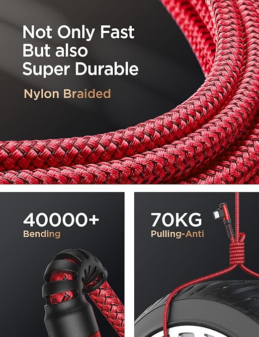 AINOPE USB C Cord 3.1A Fast Charge, [2-Pack, 6.6ft] Type C Charging Cable Right Angle, Resistant Nylon Braided USB-A to USB-C Charge Compatible Galaxy S10 S9 S8 Plus S21, V30,V20,G6, Type C Charger