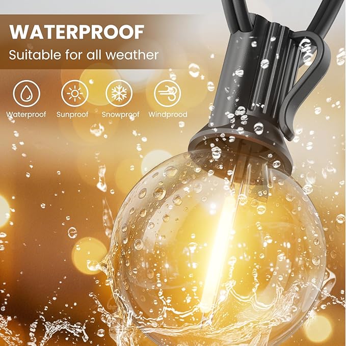 RTTY Outdoor String Lights 100ft, G40 Led Patio Globe Lights with 52pcs Bulbs,Shatterproof Waterproof Connectable Outside Hanging for Porch Cafe Bistro Backyard Gazebo Balcony Deck Party