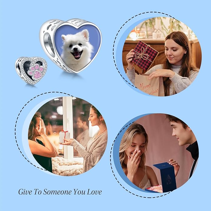 Annmors Personalized Photo Charm for Bracelet Necklaces,925 Sterling Silver Charm Love Heart Shaped Engraved Customize Picture Gift for Birthday Mother's Day Christmas,Bead Charms Jewelry for Women