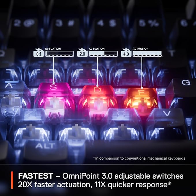 SteelSeries Apex Pro TKL Gen 3 OmniPoint 3.0 HyperMagnetic Switches — Adjustable Actuation — Rapid Trigger — Game-Ready Presets — Protection Mode — Rapid Tap/SOCD — OLED — RGB — PBT Keycaps — USB-C