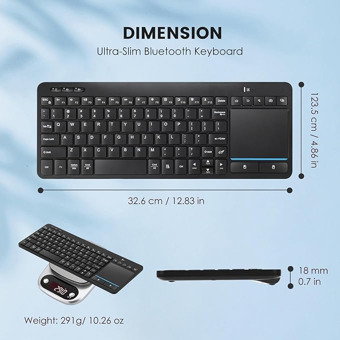 Multi-Device Wireless Bluetooth Keyboard with Touchpad-Wireless Keyboard with Multi-Touch Big Size Trackpad,Support 3 Devices for PC,Windows, Android, Chrome OS, Laptop, Tablet