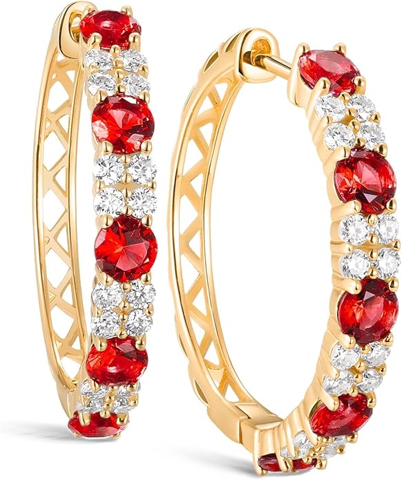 Women's Huggie Hoops with Birthstone 925 Sterling Silver Huggie Stud Hypoallergenic 14K Gold Plated Moissanite Earrings -Emerald Sapphire Ruby Hoop Earrings, Size 20 25mm