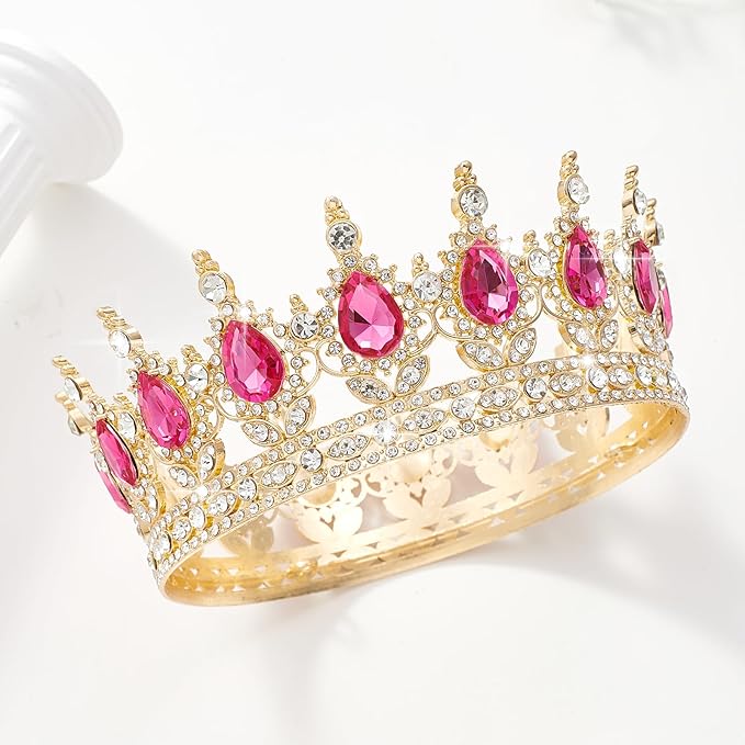 Queen Crown Rhinestone Wedding Crowns and Tiaras for Women Costume Party Hair Accessories Princess Birthday Crown Crystal Bridal Crown (Gold & Rose Crown)