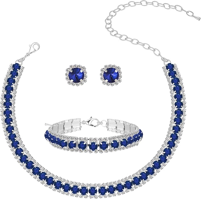 Women Rhinestone Crystal Jewelry Set Crystal Tennis Design Rhinestone Choker Necklace Link Bracelet Teardrop Earrings Set Wedding Bridal Bridesmaids Party