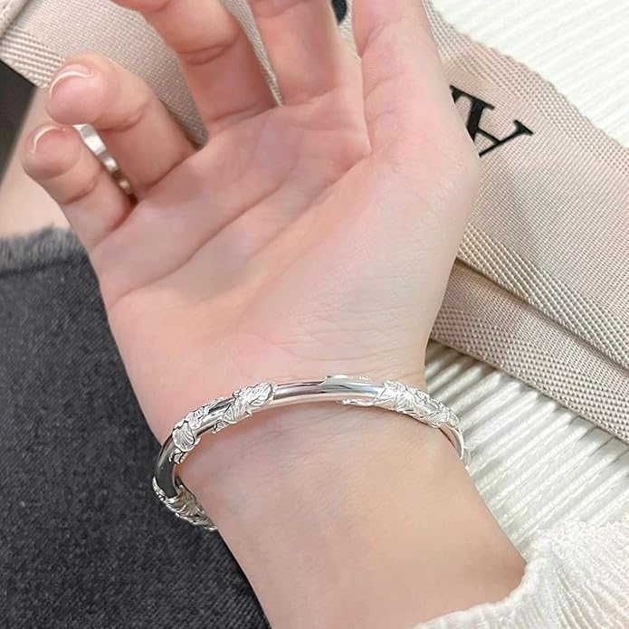 Solid 925 Sterling Silver Bracelets for Women Simple Adjustable Bangle Bracelet