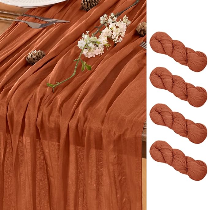 Fall Table Runner Terracotta Cheesecloth Table Runner 4 Pack 10FT Farmhouse Table Runners 120 Inches Table Decor Thanksgiving Dining Room Centerpiece Wedding Boho Baby Shower Birthday