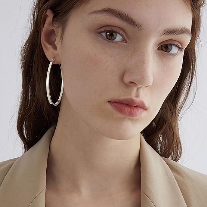 Gacimy Flatted Hoop Earrings for Women 14K Gold Plated with 925 Sterling Silver Post