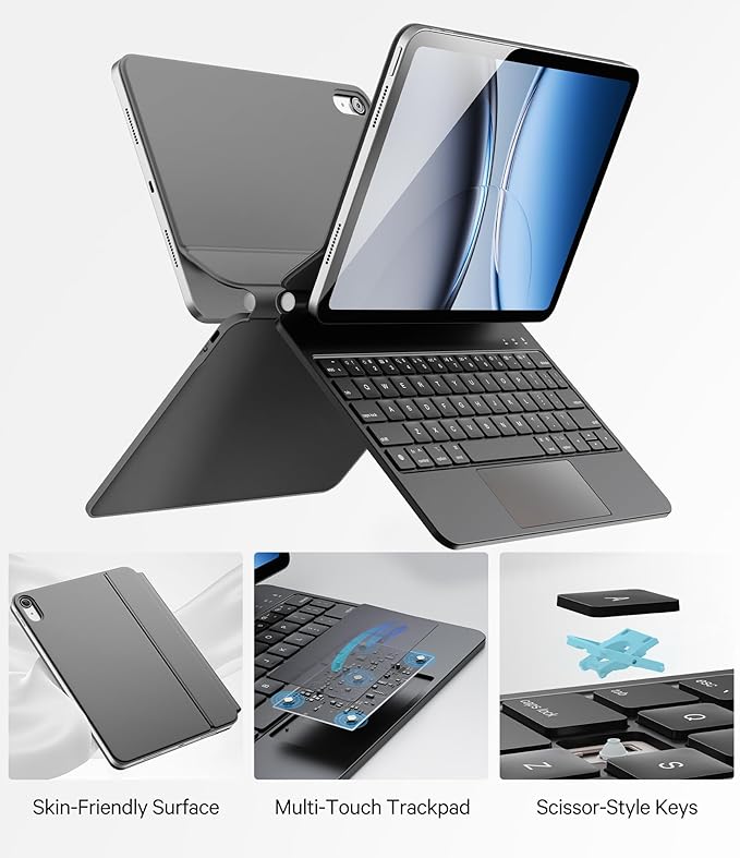 GreenLaw for iPad 11th(A16,2025)/10th(2022) Generation Case with Keyboard, Magic-Style Keyboard Stand, 7 Color Backlit, Stain-Resistant Surface, Multi-Touch Trackpad,Obsidian Black