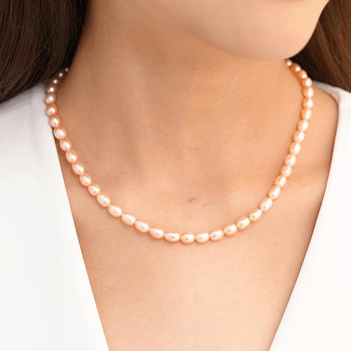 Pearl Necklace for Women, AAA+ Freshwater Cultured Pearl Strand,18 Inch with Sterling Silver Clasp, Elegant Pearls Classic Jewelry Gift for Mother's Day | Christmas | Wedding | Anniversary for Mother Wife Daughter