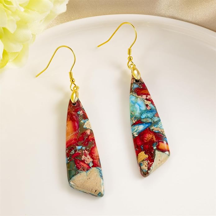 SELOVO Jasper Stone Earrings for Women Trendy Dangle Earrings Fishhook Drop Earrings