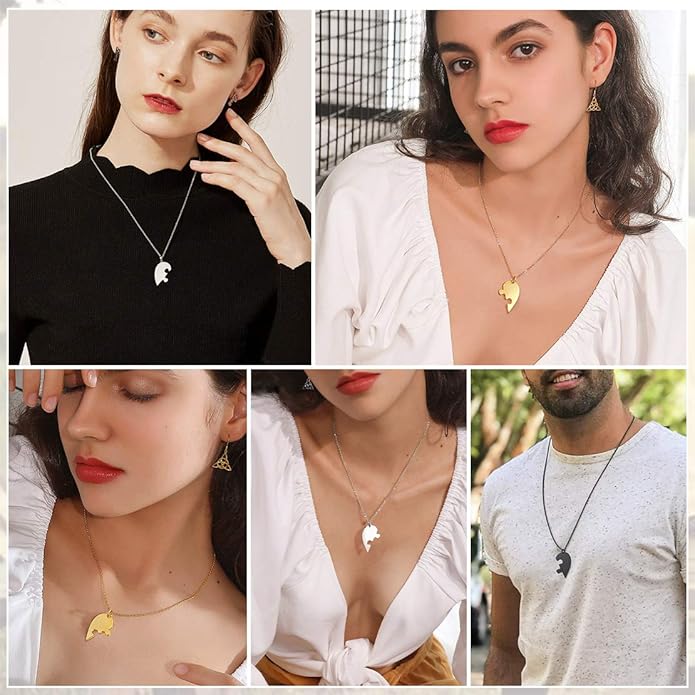 FindChic Personalized Matching BFF Necklace for 2/3/4/5/6 Puzzle Name Heart Pendant Stainless Steel Couple Necklace Set Customized Necklaces for Teen Girls