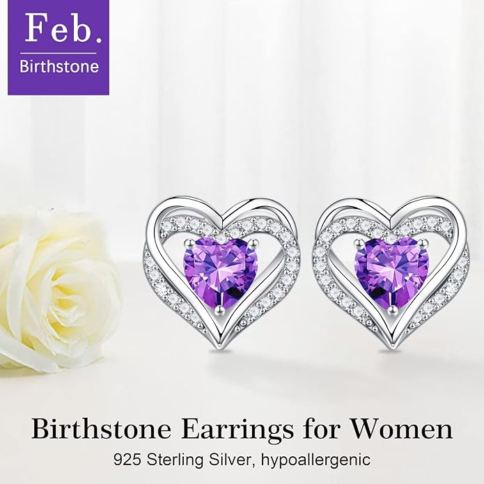 Iefil Valentine Day Gifts for Her - 925 Sterling Silver Heart Stud Earrings Birthday Gifts for Women